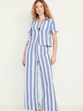Old Navy High-Waisted Crinkle Gauze Super Wide-Leg Pants sz 4x nautical coastal